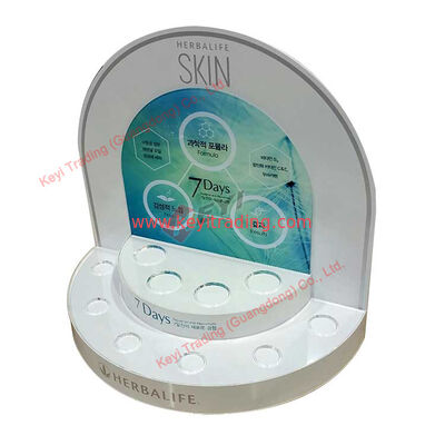 Nuovo design personalizzato di fabbrica espositore acrilico cosmetico di fascia alta supporto per espositore per trucco supporto acrilico bianco per prodotti