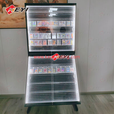 LED Lighting Single Side Graded Card Showcases Display Stands With Sliding Lockable Doors for Retail Trading Card Store