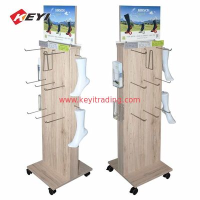 Removable White Wood Display Stand Hanging Socks Display Shelf With 4 Caster