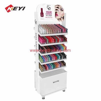 Espositore per smalti Opi con ripiano in metallo stratificato dal design personalizzato per negozio di cosmetici