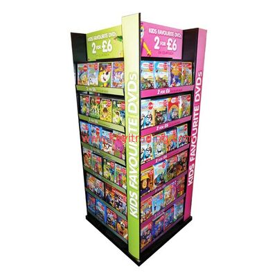 Grande espositore per dischi in vinile, CD, DVD, a 4 vie, con supporto per vendita al dettaglio di grandi dimensioni