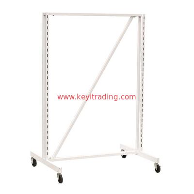 Retail Store Double Sided Adjustable White Metal Frame Shoe Display Shelves With 4 Wheel