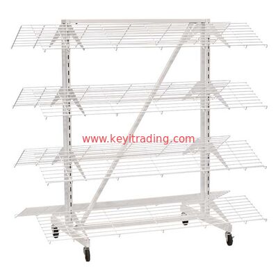 Retail Store Double Sided Adjustable White Metal Frame Shoe Display Shelves With 4 Wheel