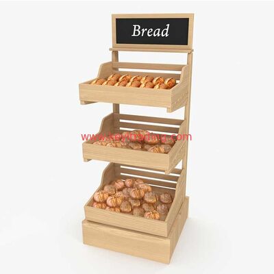 Bakery 3 Tier Wooden Shelves Floor Standing Bread Dispaly Rack