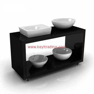 Showroom Metal And Wooden Bathroom Sink Display Rack With Brochure Holder