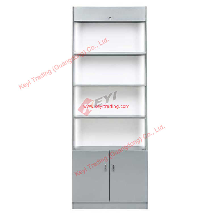 scaffale bianco con luce a LED MDF legno stand commerciale OEM design con dimensione cosmetica display profumo