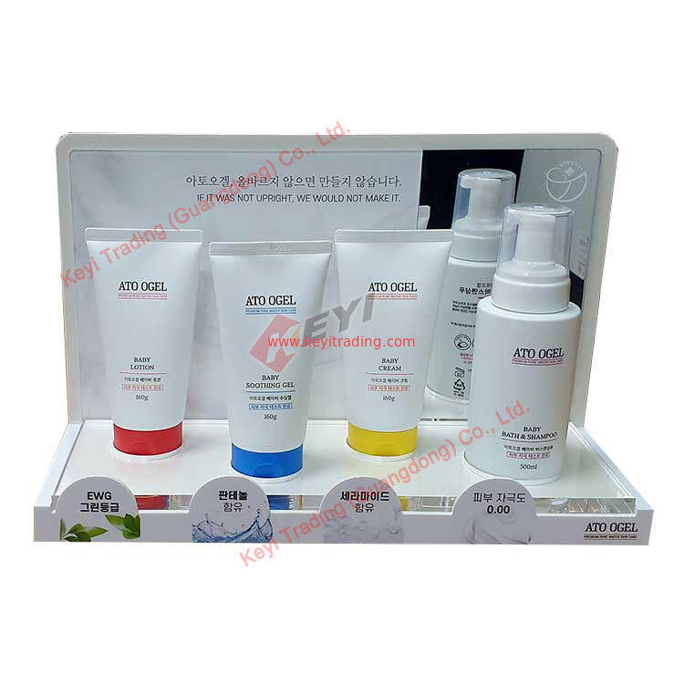 Nuovo design personalizzato di fabbrica espositore acrilico cosmetico di fascia alta supporto per espositore per trucco supporto acrilico bianco per prodotti