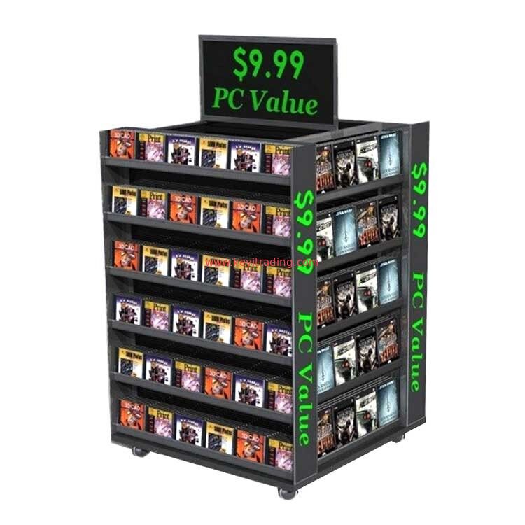Grande espositore per dischi in vinile, CD, DVD, a 4 vie, con supporto per vendita al dettaglio di grandi dimensioni