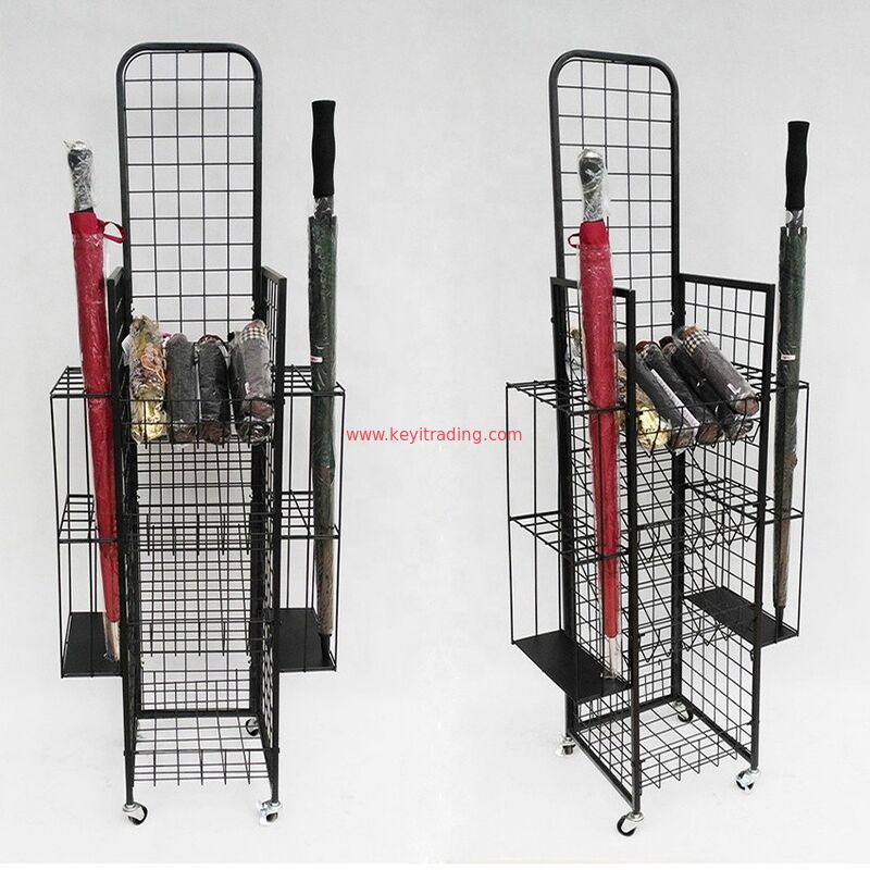 Customized Pop Pos Floor Umbrella Stand Metal Wire Basket Display Rack