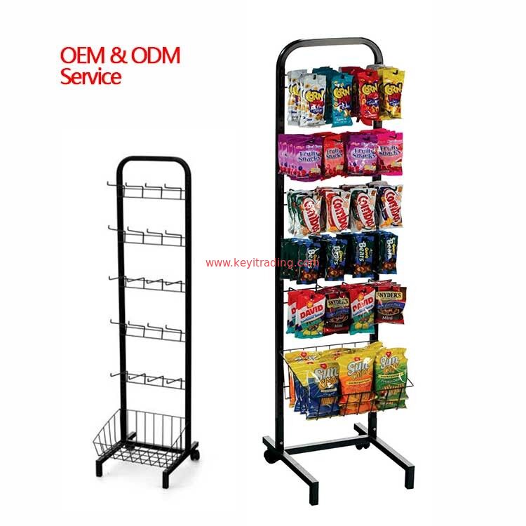 Scaffale per display di chip di patate in metallo - telaio in metallo regolabile, cestino di filtro di stoccaggio, gancio