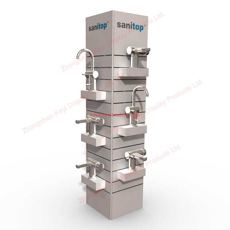 Freestanding 4 Sided Adjustable Wood Slatwall Display Stand For Faucet